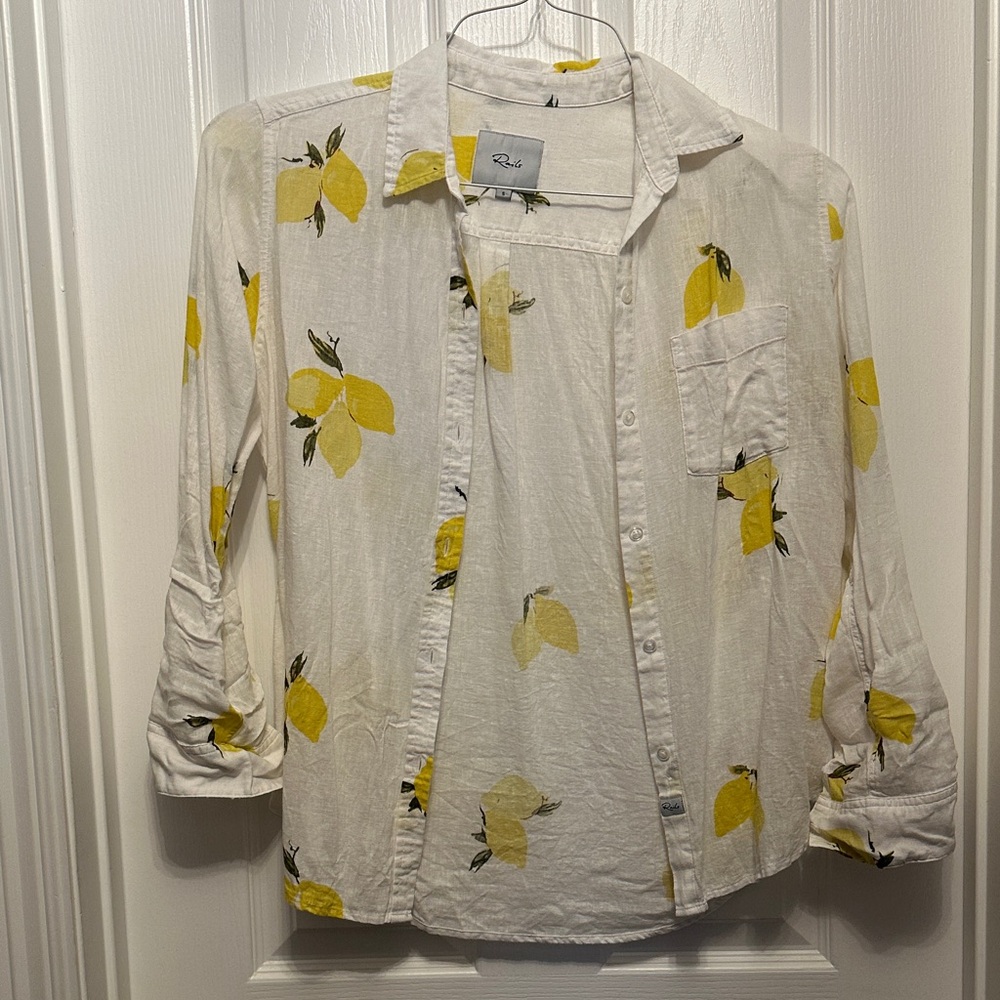 Rails White Shirt with Yellow Lemon Print